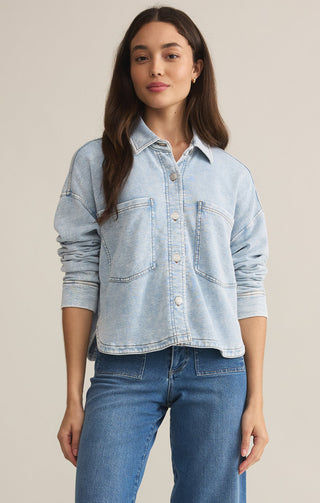 All Day Cropped Knit Denim Jacket