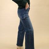 Medium-wash high-rise jeans by Dear John featuring a timeless straight-leg fit.