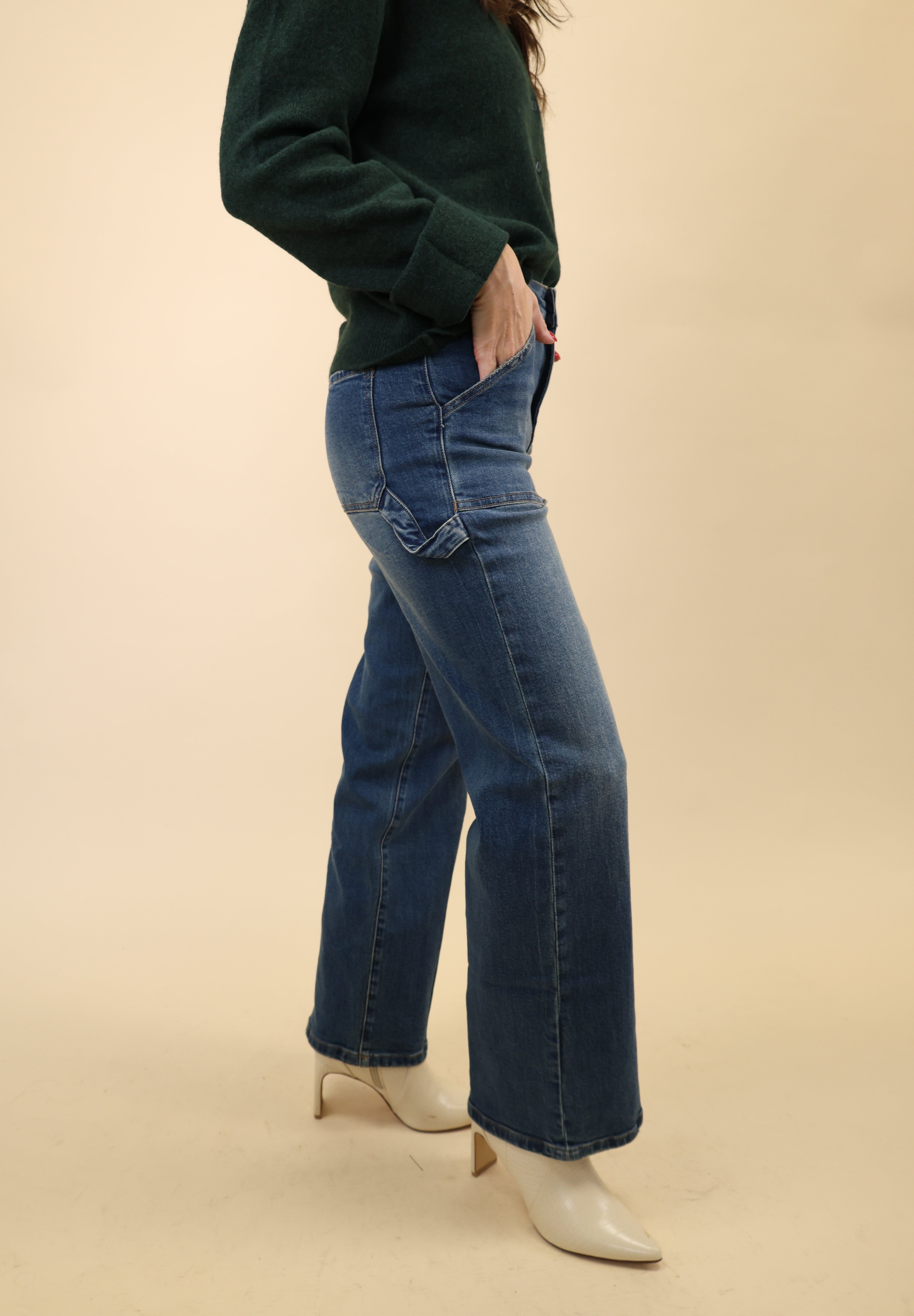 Medium-wash high-rise jeans by Dear John featuring a timeless straight-leg fit.