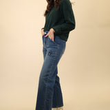 Medium-wash denim jeans with a high-rise fit and straight-leg shape from Dear John.