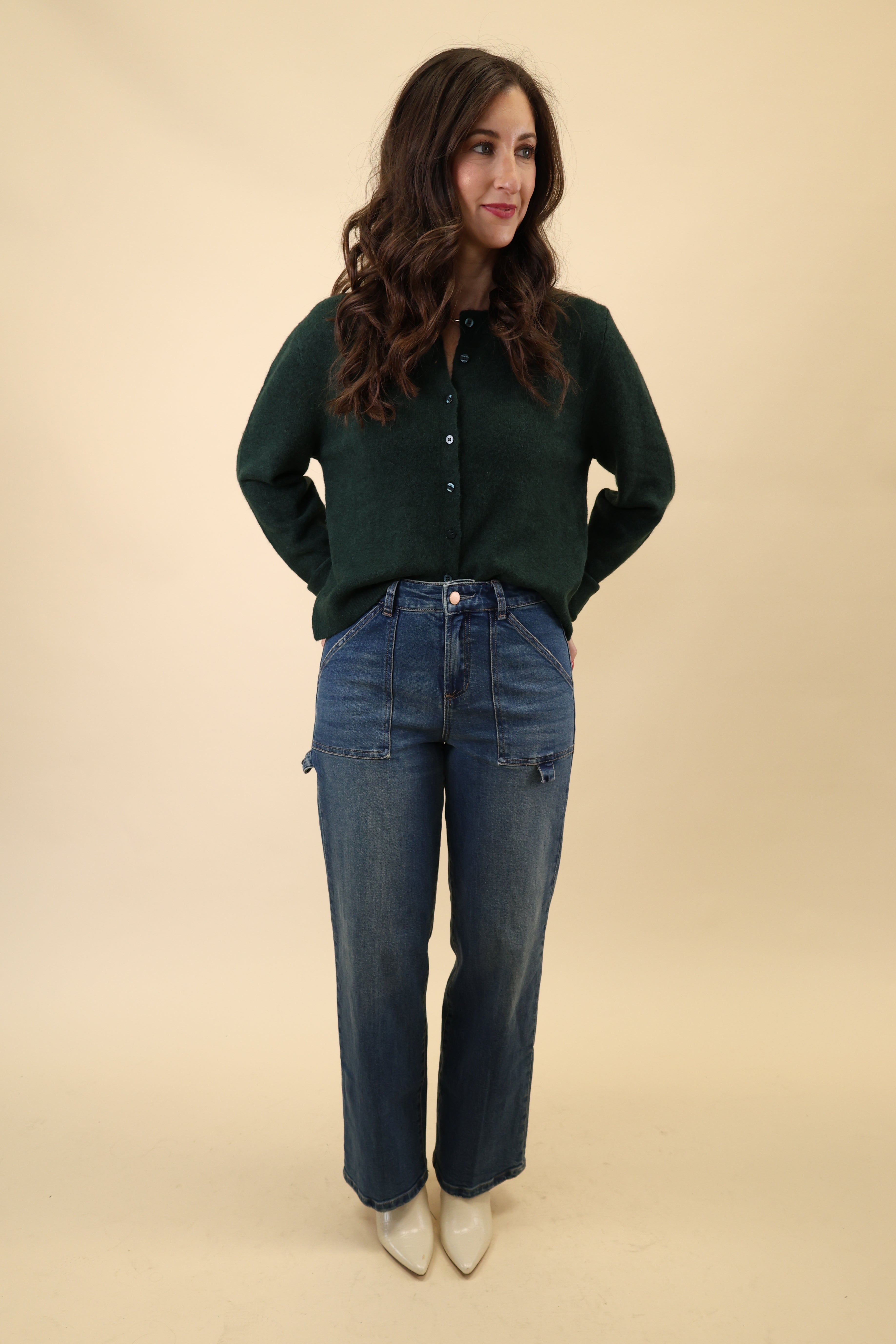 Classic medium-wash straight jeans featuring a high-rise waist and streamlined leg from Dear John.