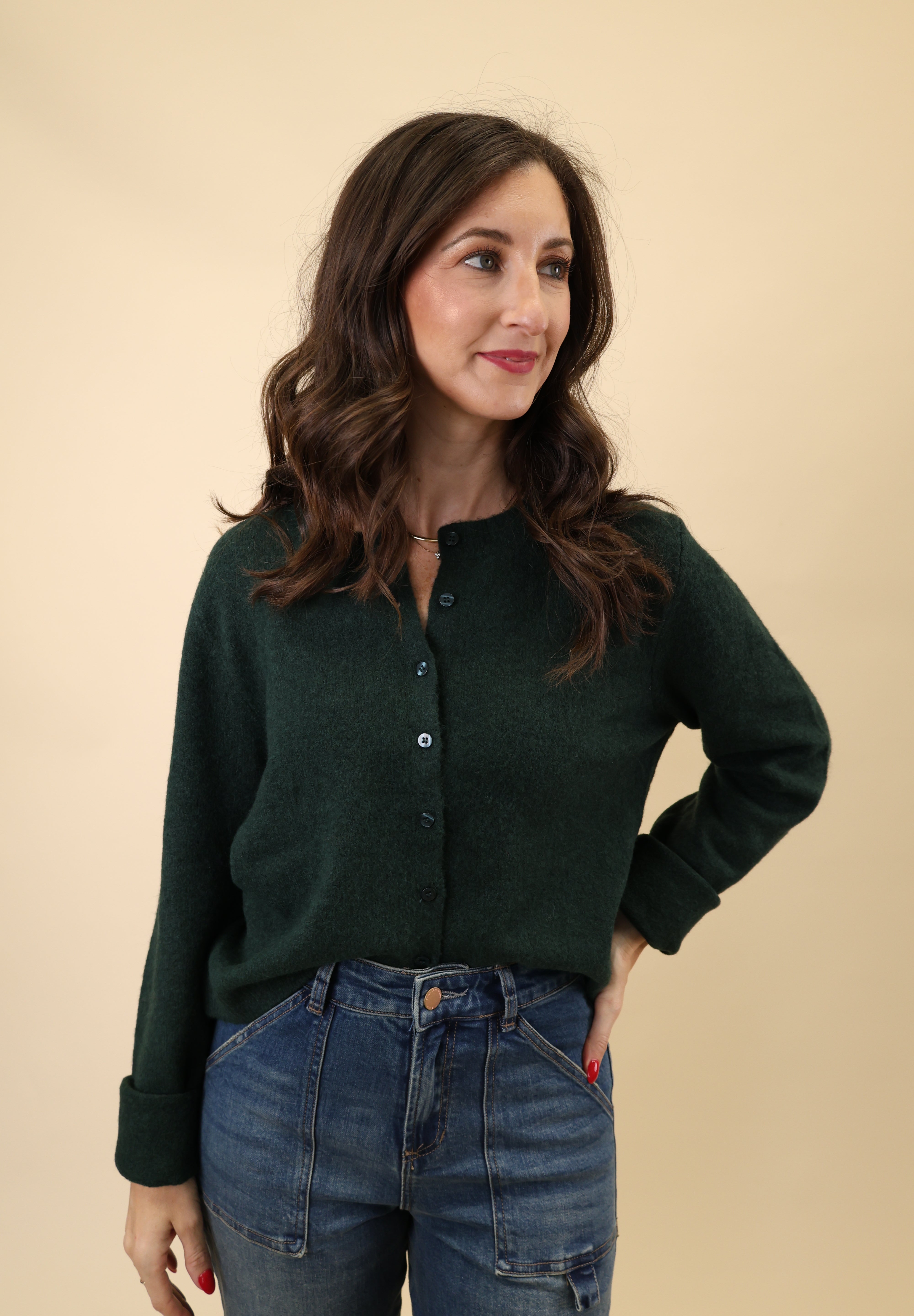 Long-sleeve green cardigan from Z Supply with a clean button-front silhouette styled for fall layering.