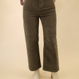 Olive green Pistola Penny crop pants featuring a high-rise waist, wide-leg silhouette, and structured denim finish.
