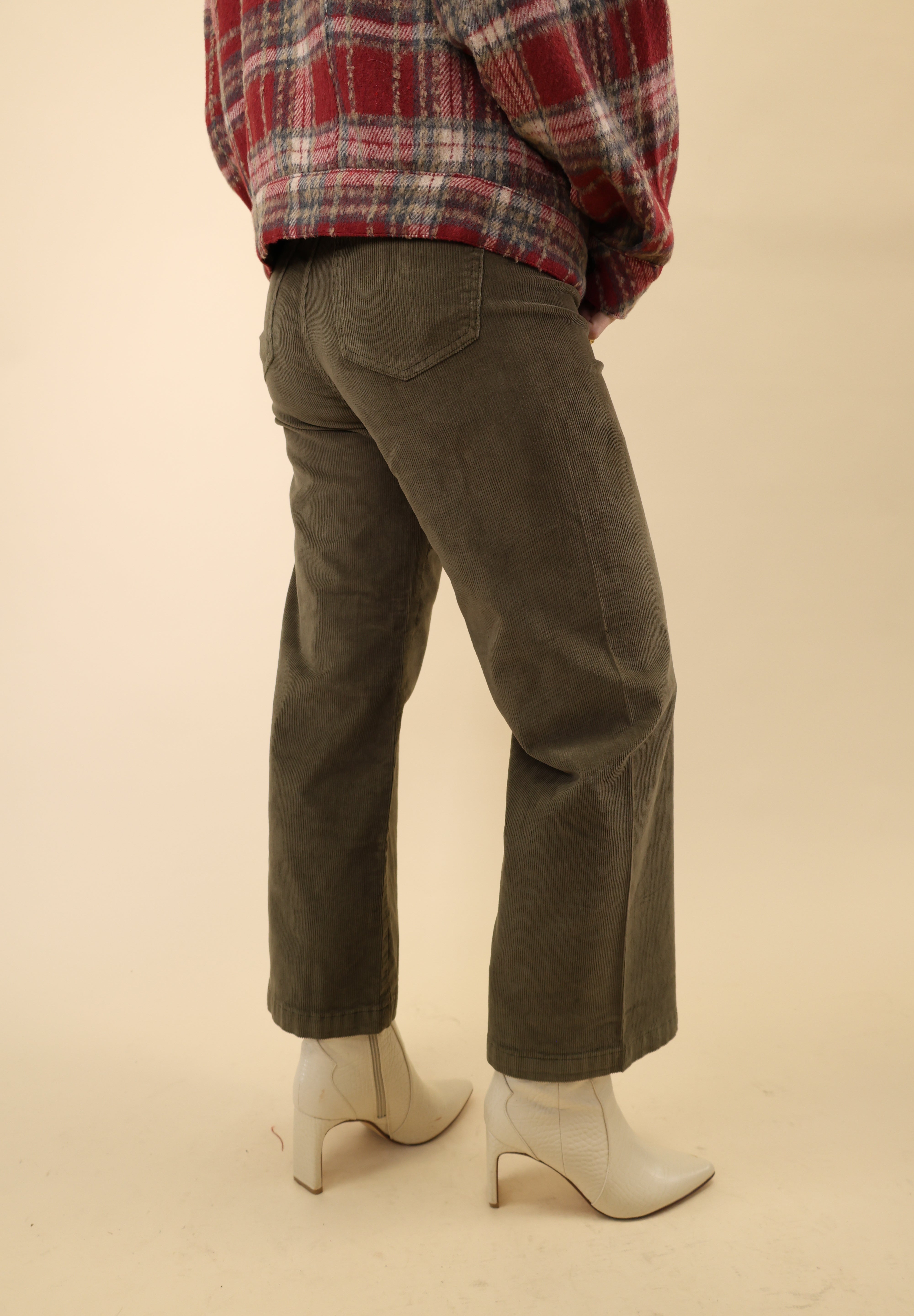 High-rise olive green crop pants from Pistola, designed in sturdy denim with a relaxed wide-leg cut.