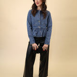 Tailored Steve Madden Abigale blazer in dark navy denim with a structured fit for modern outfits.