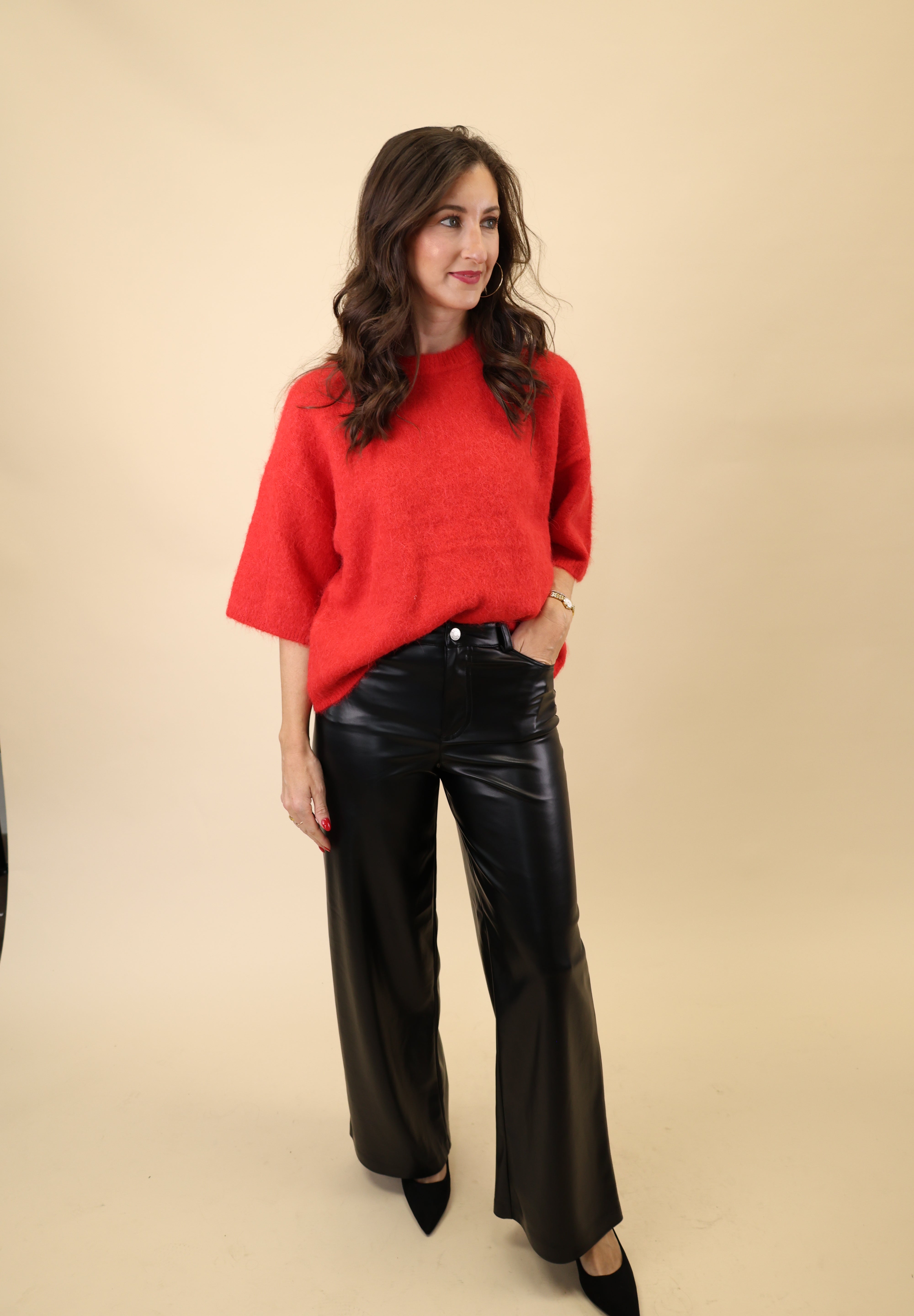 Relaxed-fit red crewneck sweater from Pistola, designed with dropped shoulders and medium-length sleeves.