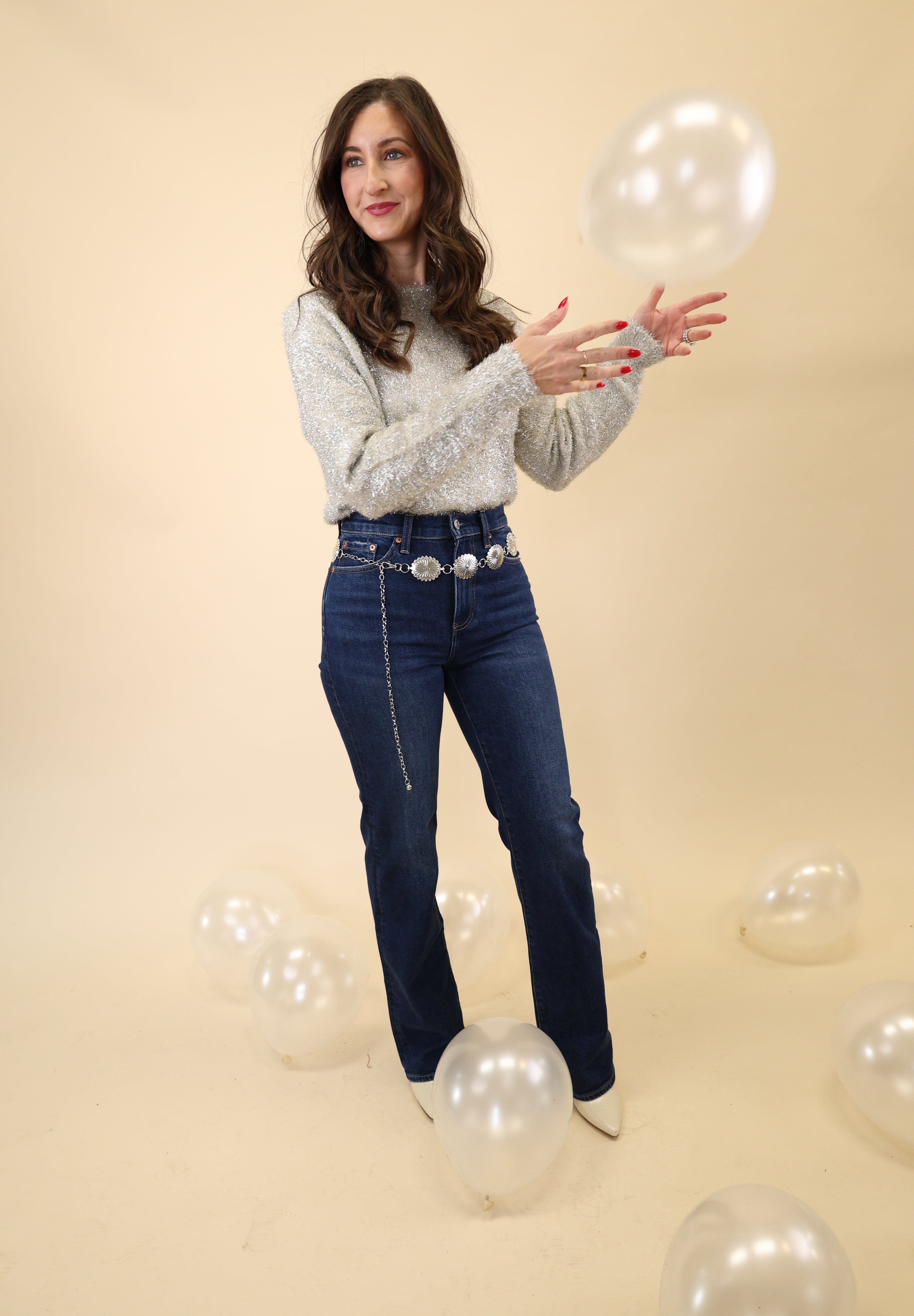 Z Supply Tinseltown pullover crafted from metallic yarn, designed with a lightweight feel and long-sleeve crew neck style.