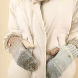 Rainbow Run hat and gloves by Free People made from chunky knit fabric, featuring a pom pom beanie and fold-over convertible mittens with ribbed trim.