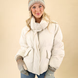 Free People Rainbow Run hat and gloves set featuring a chunky knit beanie with pom pom and matching convertible mitten gloves with ribbed trim.