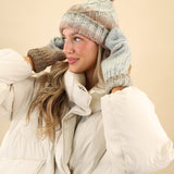 Chunky knit Free People Rainbow Run beanie with pom pom paired with coordinating convertible mitten gloves, finished with ribbed detailing.