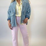 Pistola Lexi mid rise denim with bowed straight silhouette in blush pink