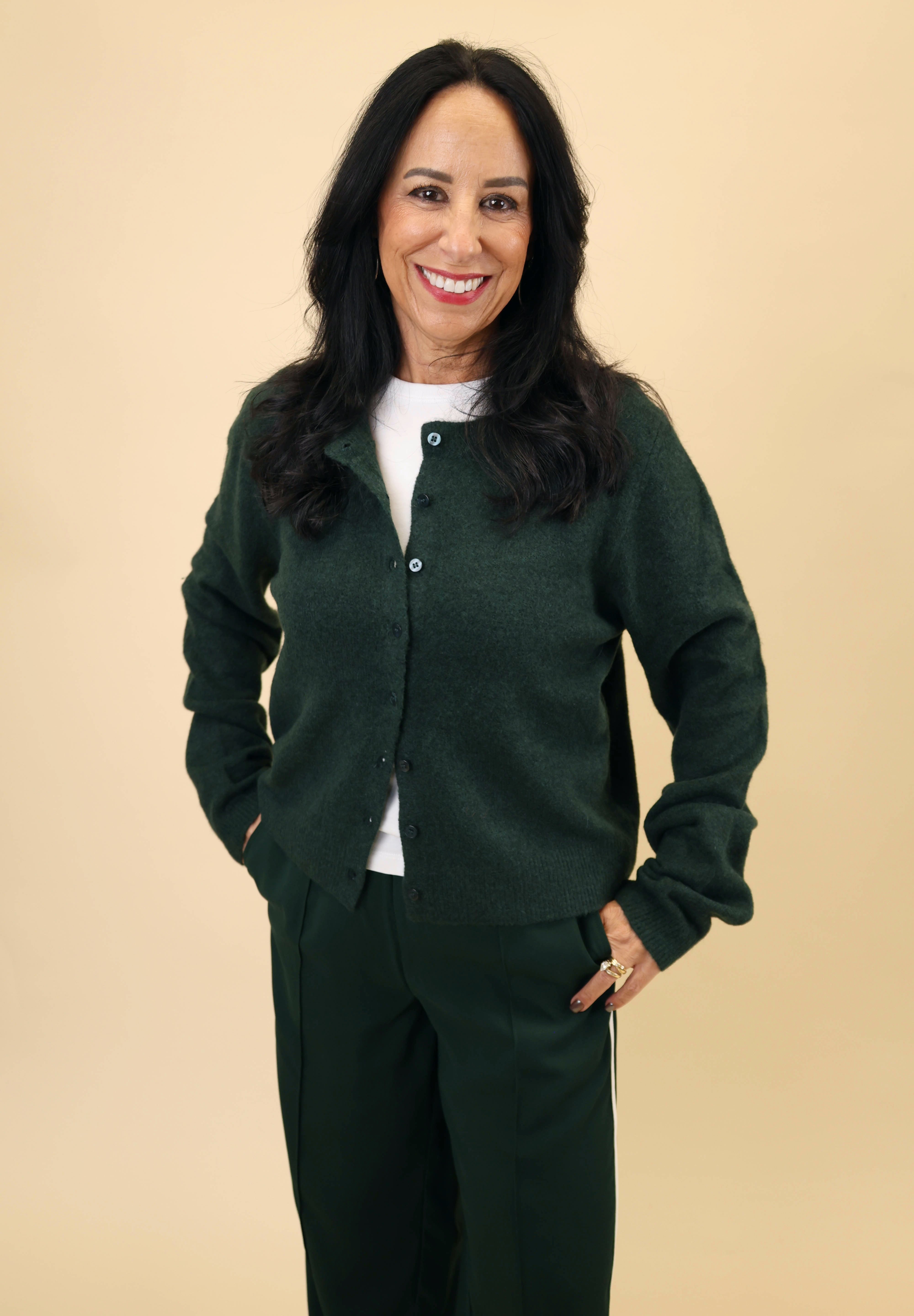 Green Z Supply Medina Cardigan with long sleeves and a button-front design displayed neatly on a flat lay.