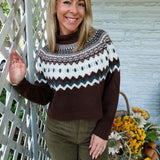 Cinnamon Turtleneck Sweater in a rich brown grey knit for women