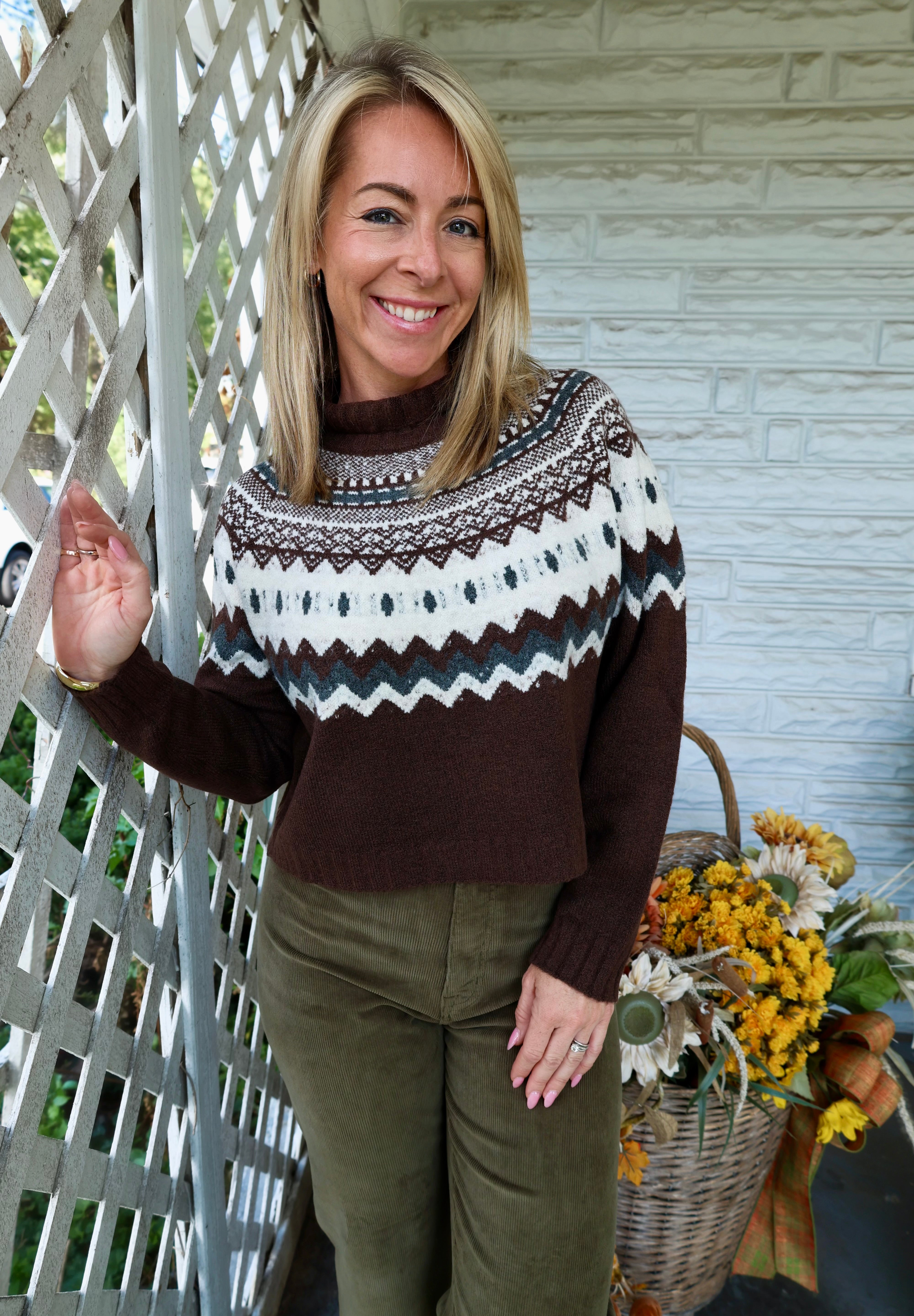 Cinnamon Turtleneck Sweater in a rich brown grey knit for women