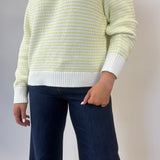 Relaxed Pistola Aura sweater with crewneck and lime and cream stripe pattern