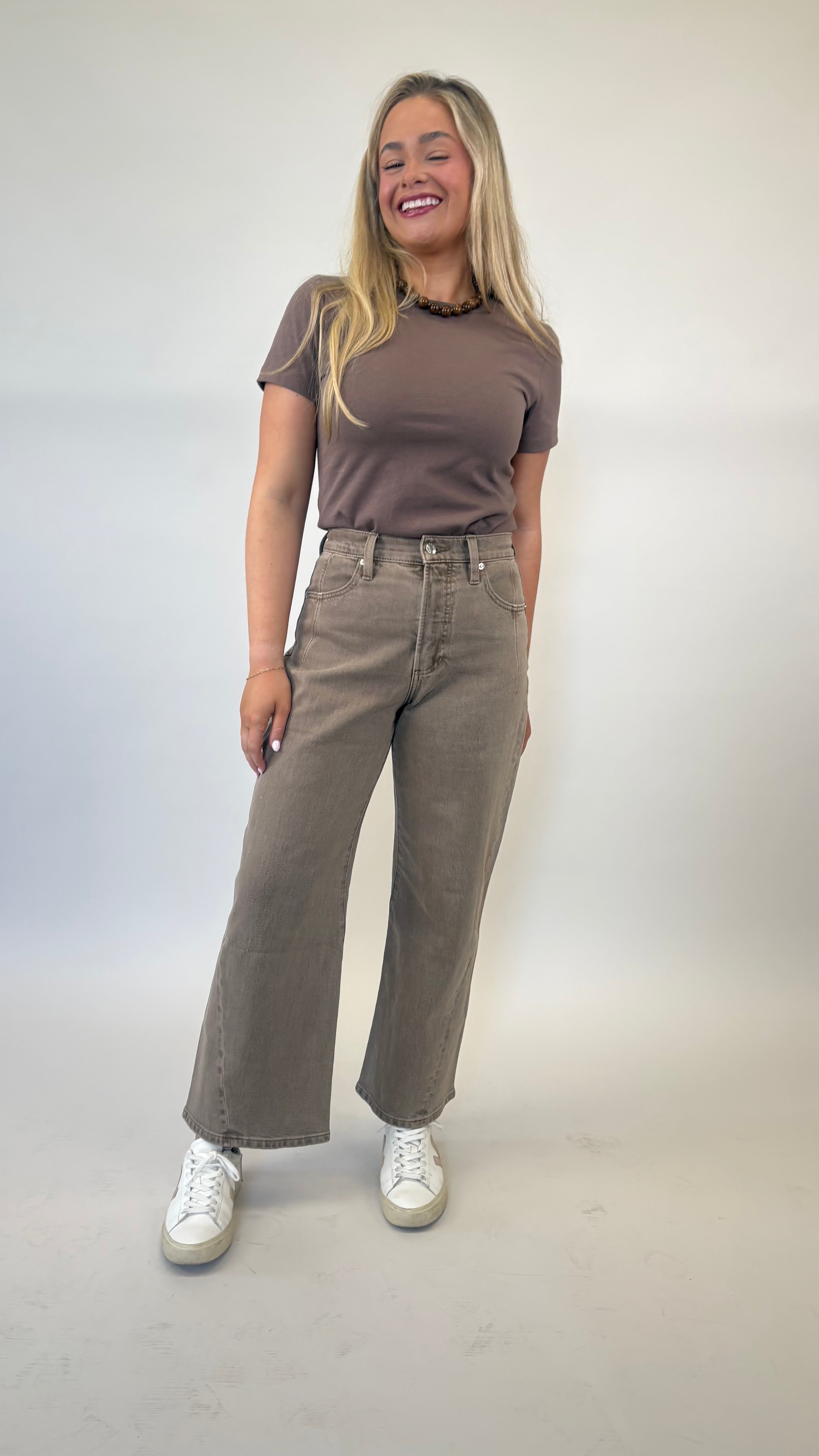 Brown Pistola Alba cropped baby tee featuring short sleeves and crew neckline