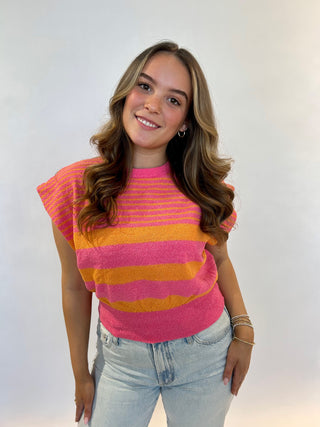 Eloan Knit Vest - Pink Striped