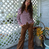 Relaxed women’s knit cardigan with classic stripes and long sleeves