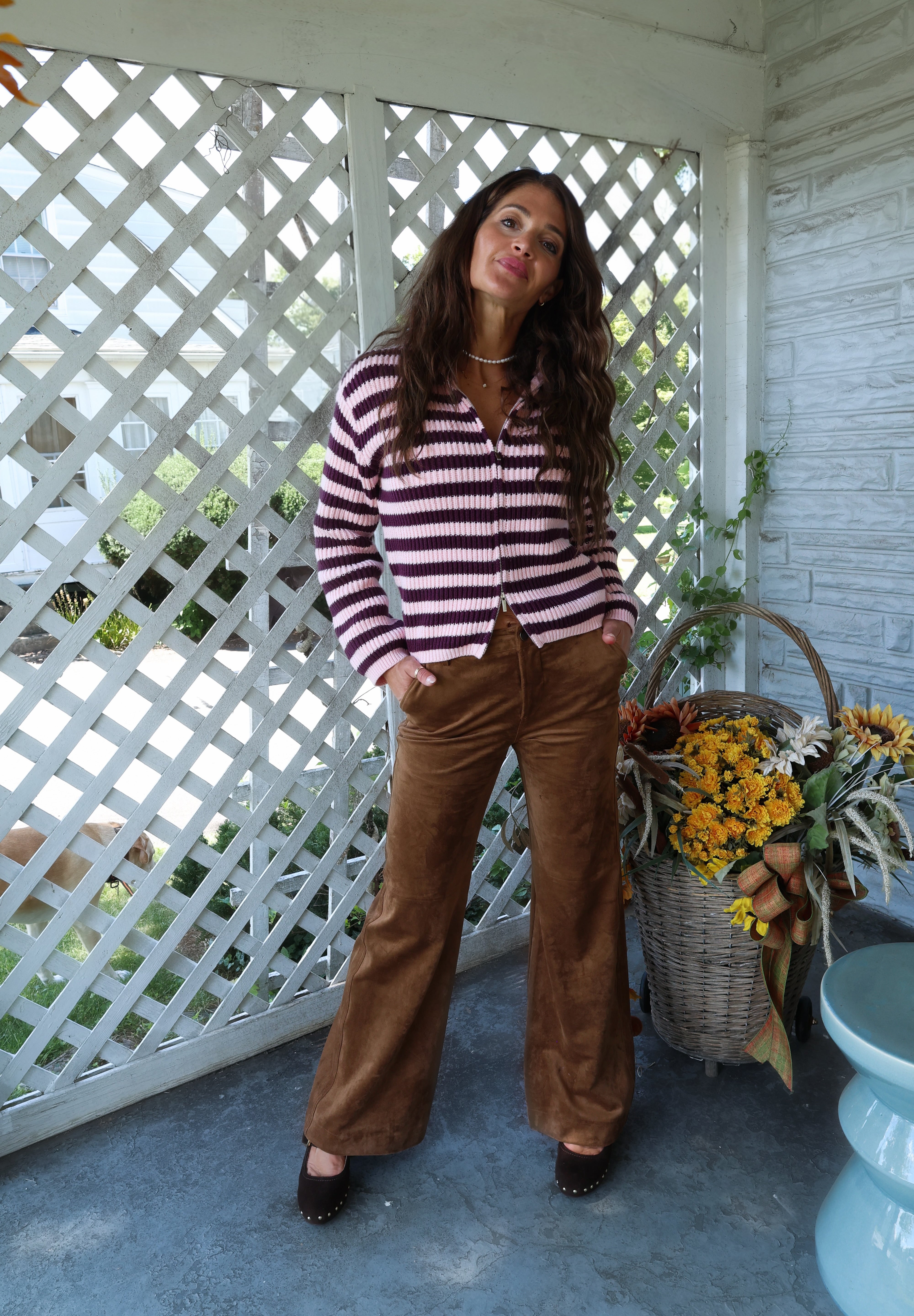 Relaxed women’s knit cardigan with classic stripes and long sleeves