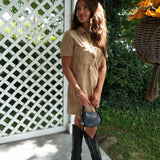 Soft suede fall mini dress for women with an elevated flattering silhouette