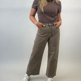 Ankle-length Pistola Kyra jeans with high rise waist and bowed wide leg shape