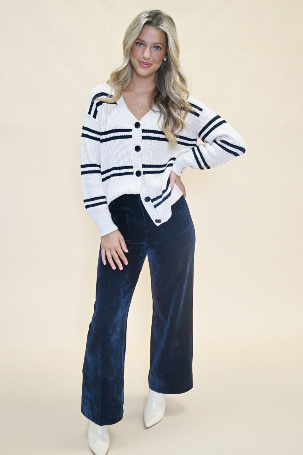 Audrey Wide Leg Cord featuring soft corduroy texture, cuffed hem, and a modern wide-leg silhouette — perfect for work or a night out.