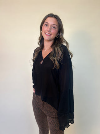 jacquel long sleeve blouse dear john -black sheer women's top. Shear Thairapy Boutique Falll