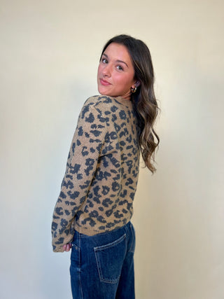 side/back view of Amina Cardigan fall sweater 