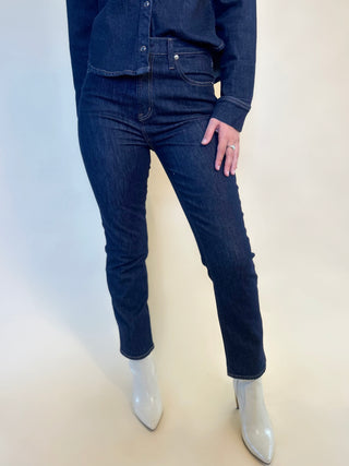 Flattering Pistola Bri Ankle Jeans with high-rise waist and slim straight leg — perfect with heels, sandals, or sneakers.