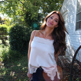 Roselle Lace Cami in Frosted Pearl with delicate lace detailing for women at Shear Boutique in Olney, MD
