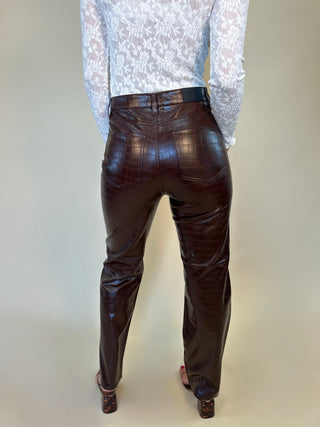 back view of Cassie Super High Rise Straight Pant - Tobacco Croc 