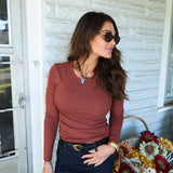 Women’s soft lightweight fitted long sleeve crew neck top for layering at Shear Boutique Olney