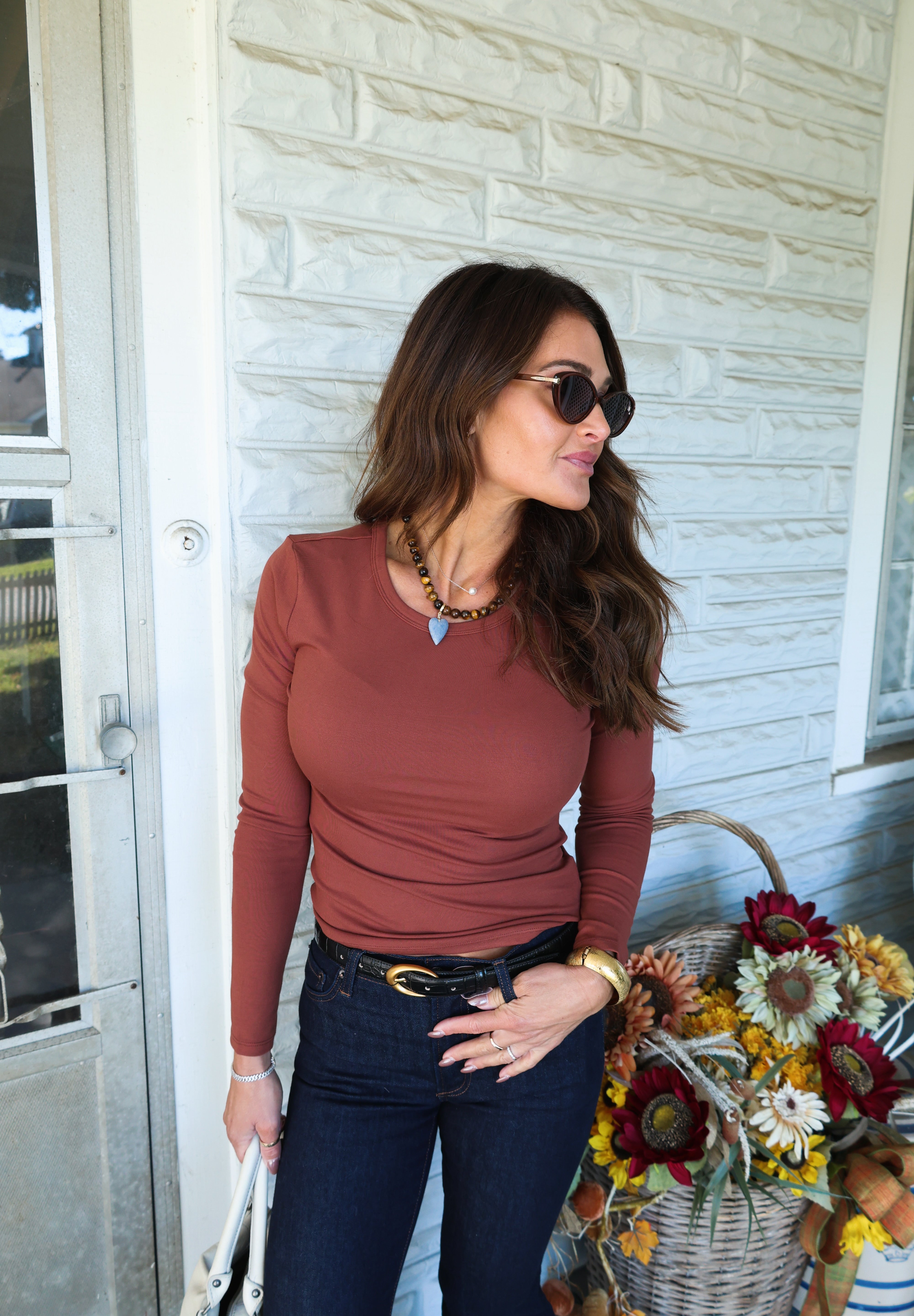 Women’s soft lightweight fitted long sleeve crew neck top for layering at Shear Boutique Olney