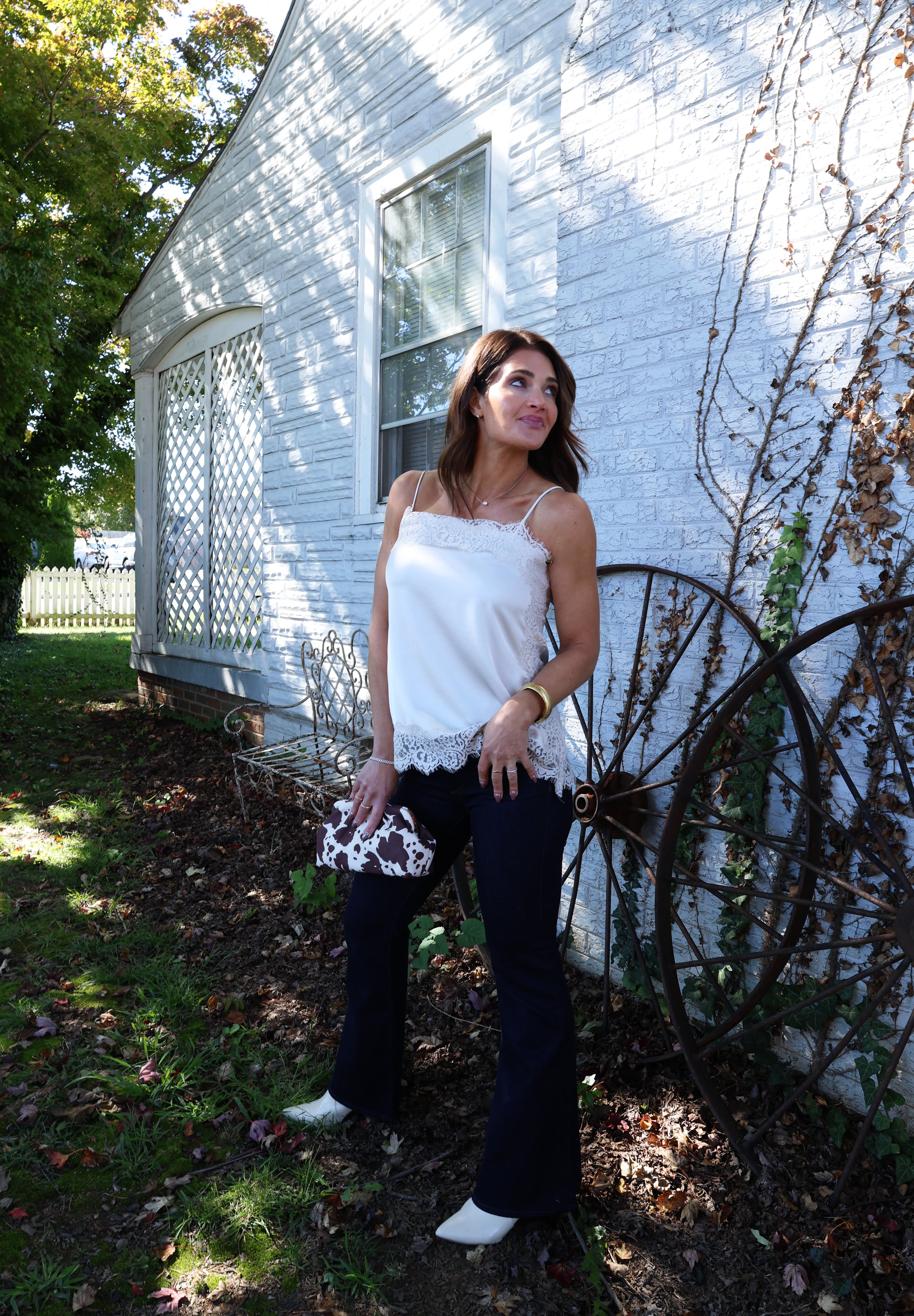 Feminine women’s lace camisole in a soft pearl color for dressy and casual outfits in Olney, Maryland