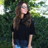 Soft knit jersey women’s top with feminine sheer lace detail for everyday style in Olney, Maryland
