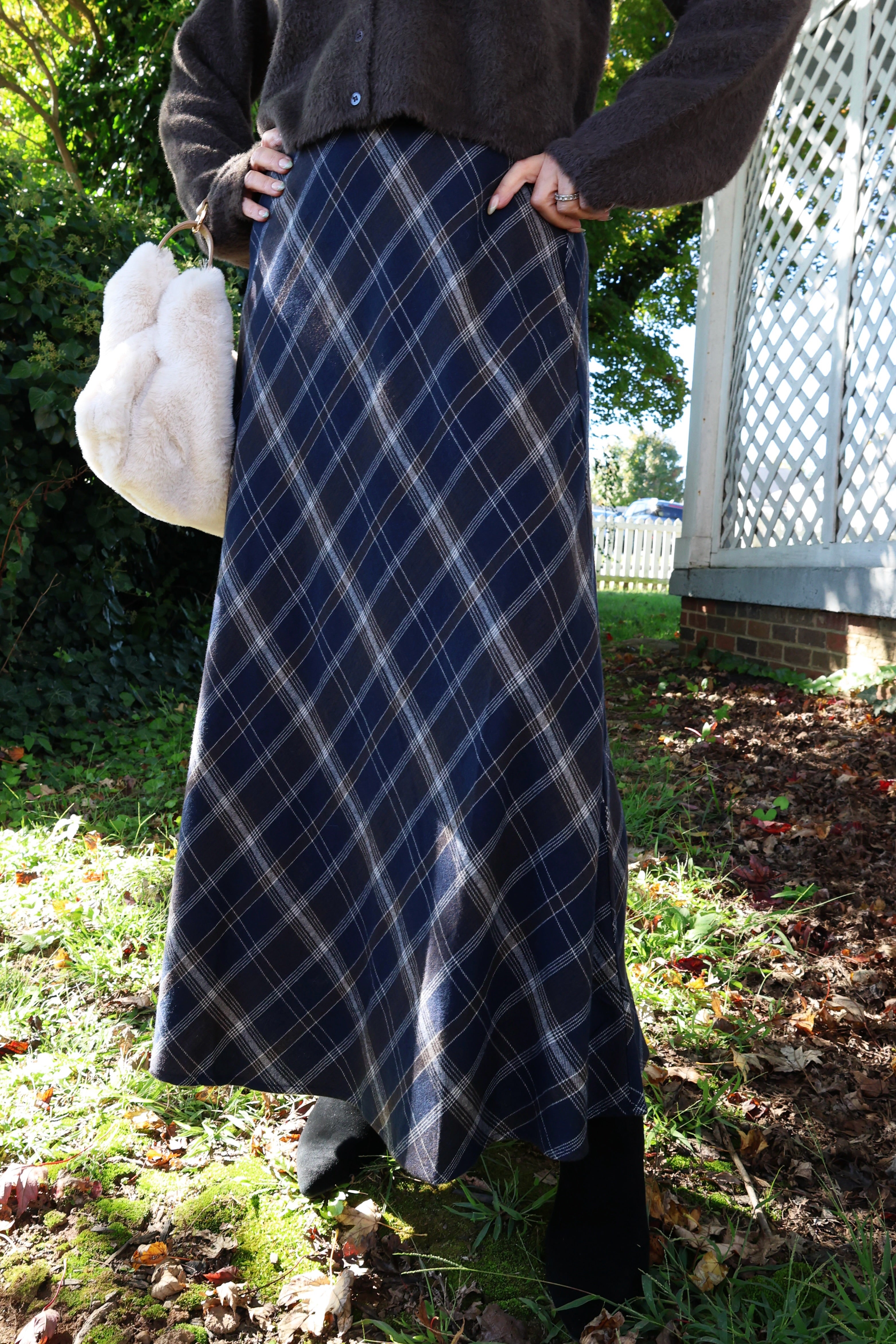 Crestview plaid skirt with classic fall pattern for women at Shear Boutique in Olney, MD