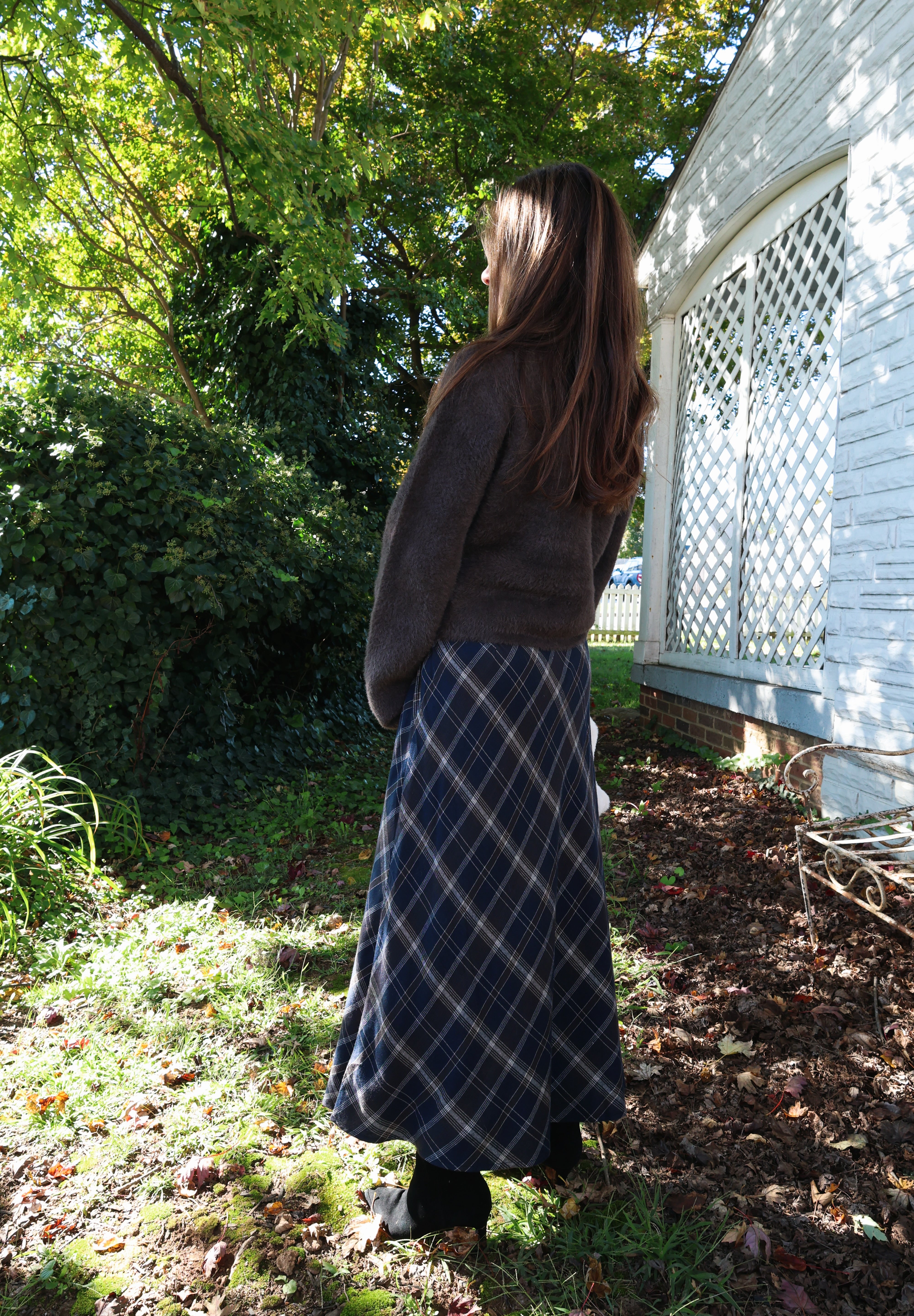 Timeless fall plaid skirt for women with a flattering silhouette from Shear Boutique in Olney, Maryland