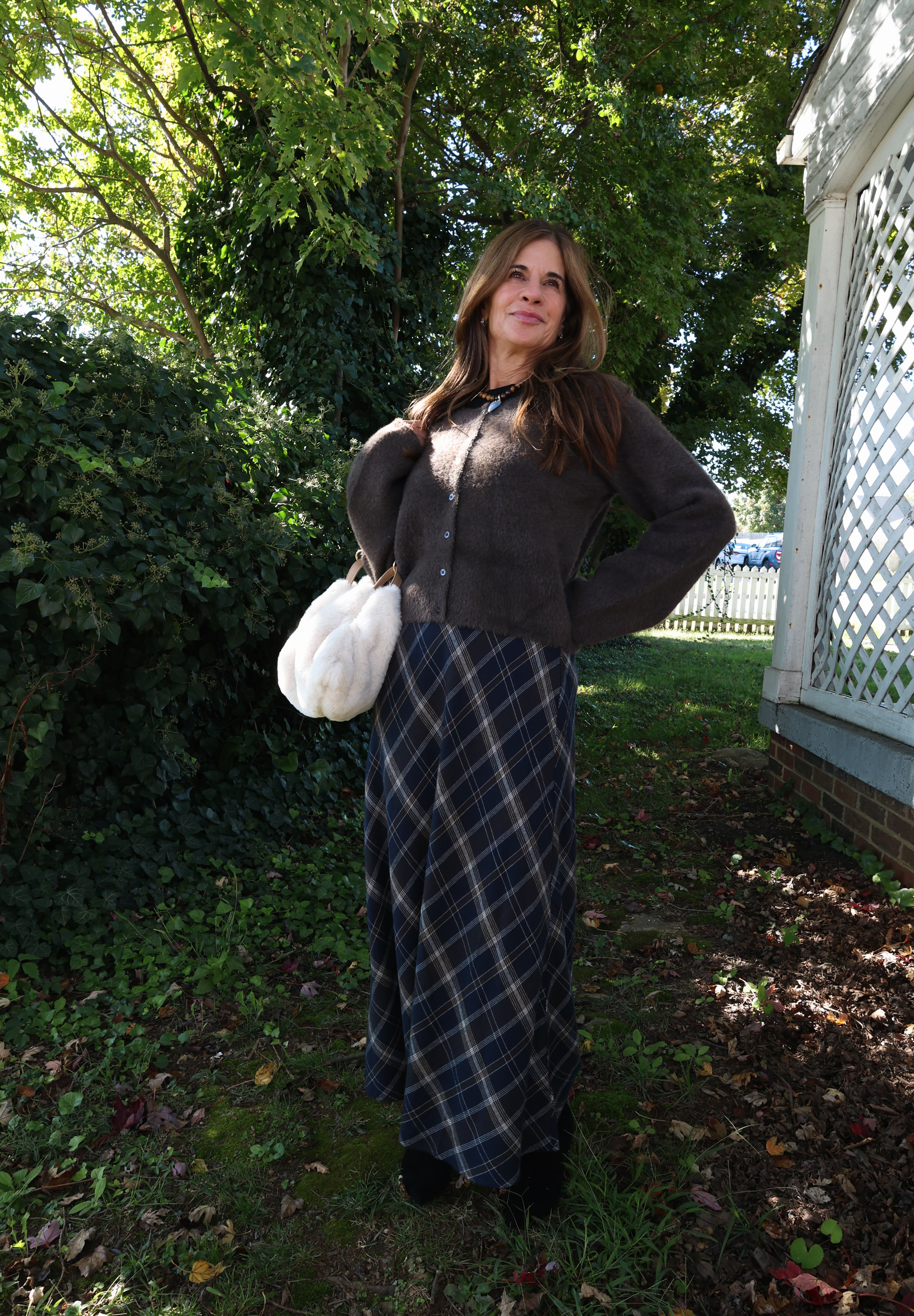 Classic plaid women’s skirt for casual daytime outfits and dressed-up dinner looks at Shear Boutique