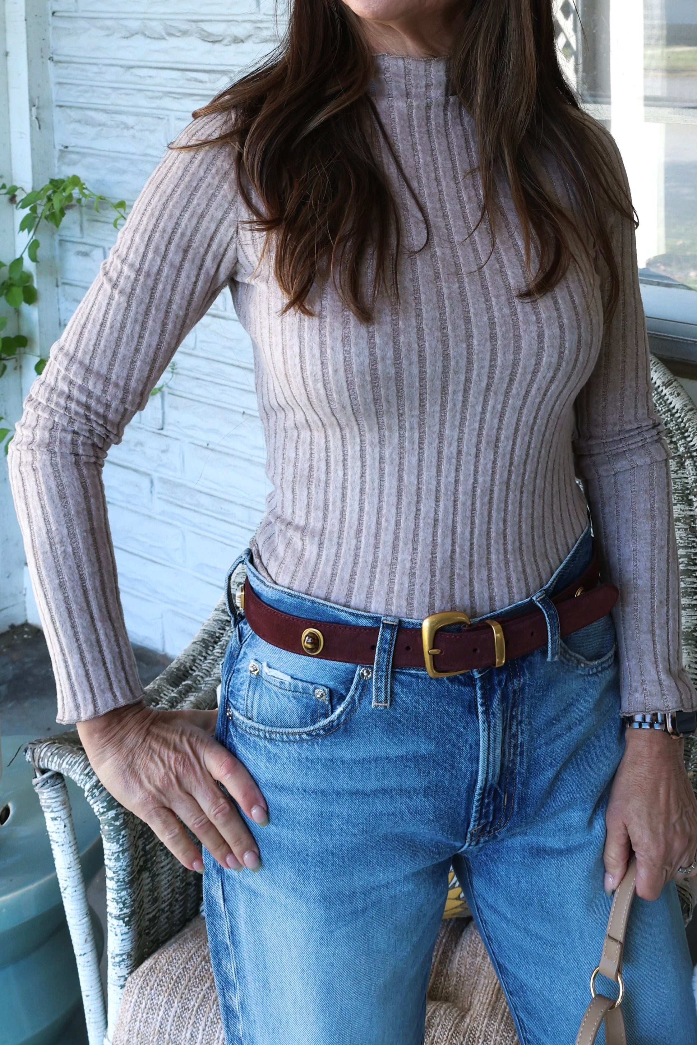 Hattie women’s long sleeve top paired with denim for an effortless everyday boutique look