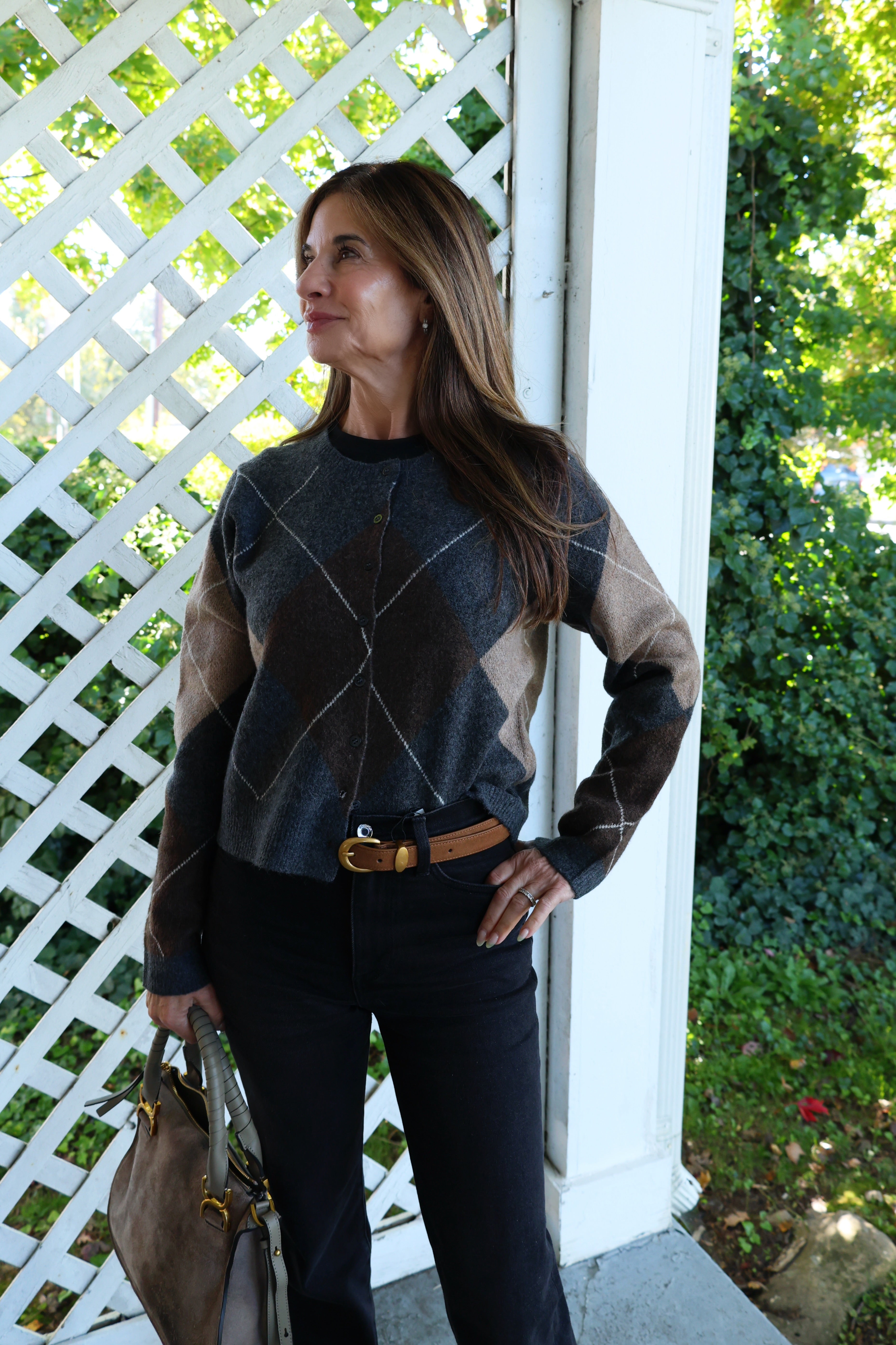 Medina argyle cardigan with soft cozy knit for women at Shear Boutique in Olney, MD