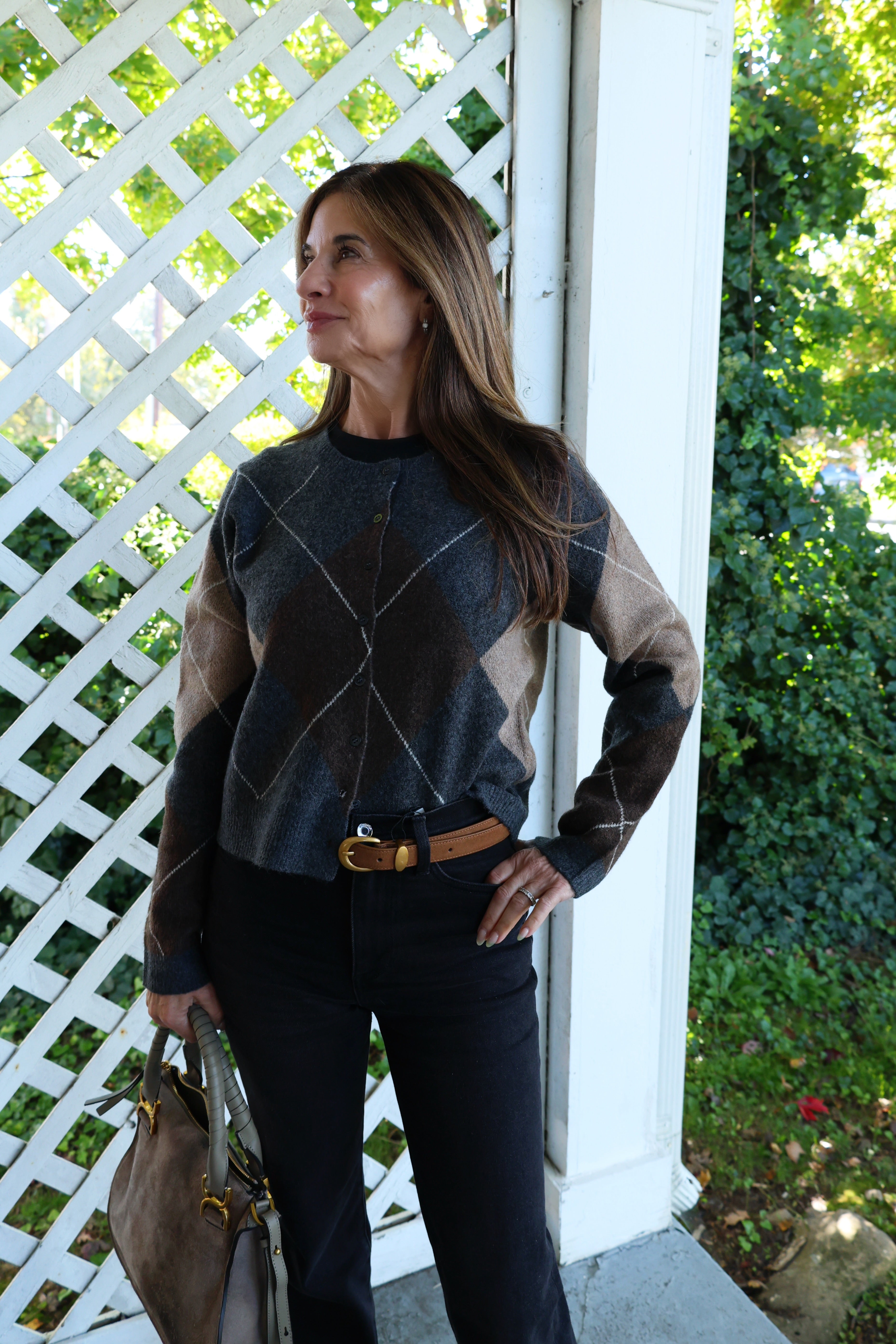 Medina argyle cardigan with soft cozy knit for women at Shear Boutique in Olney, MD
