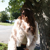 Supernova cropped faux fur jacket with plush shaggy texture for women at Shear Boutique in Olney, MD