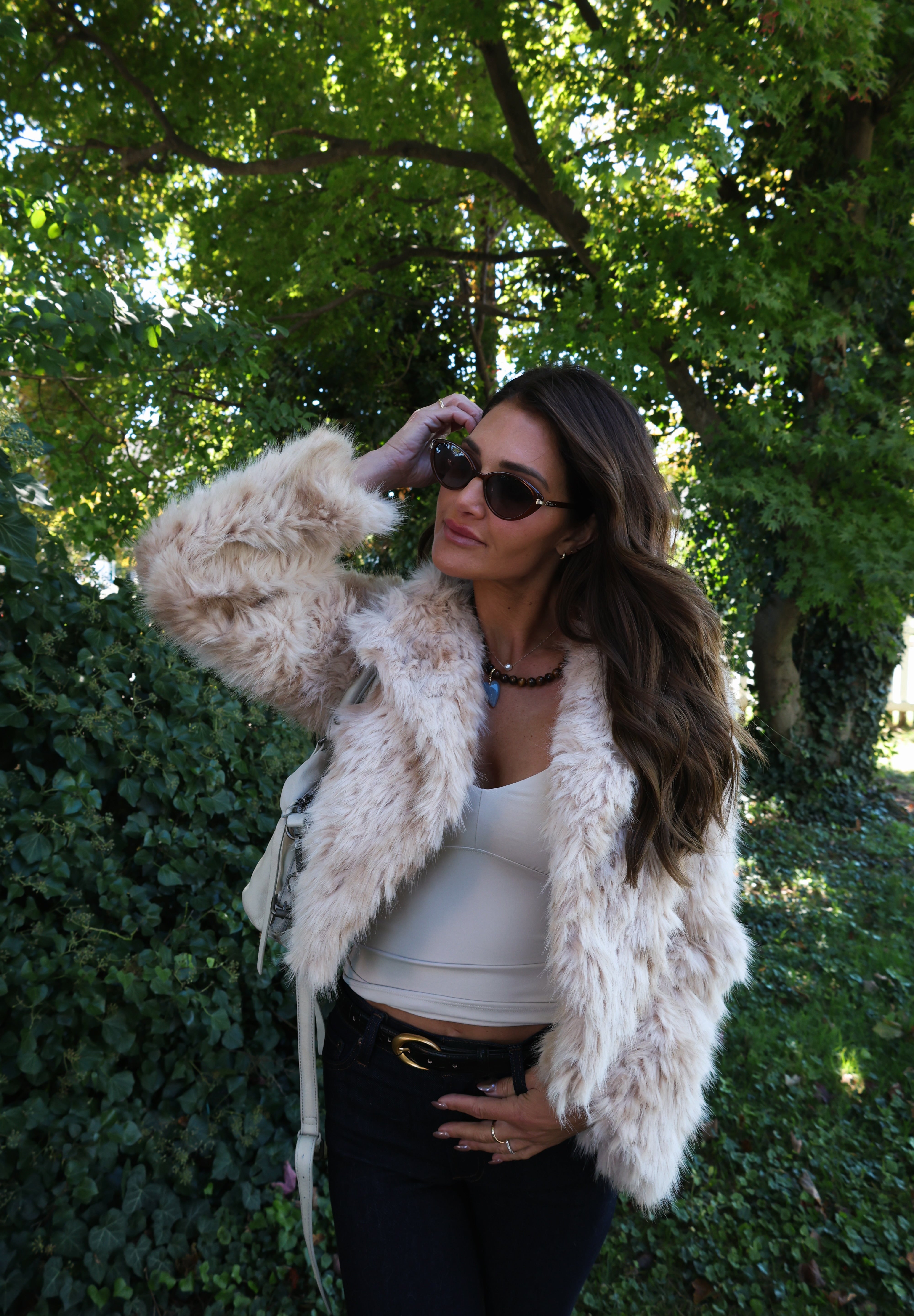 Plush shaggy faux fur jacket for women perfect for fall and winter outfits in Olney, Maryland