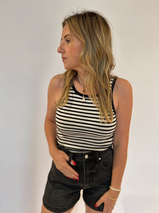 Classic Striped Scoop Tank - Black