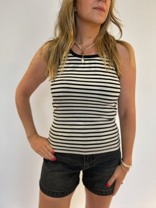 Classic Striped Scoop Tank - Black