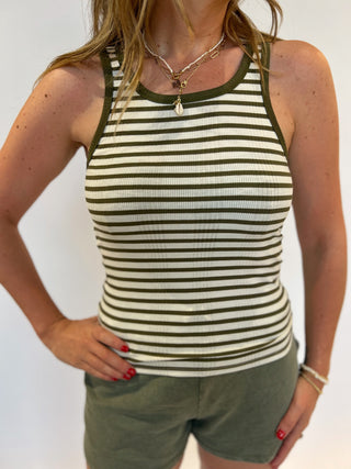 Classic Striped Scoop Tank - Fern