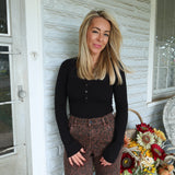 Ribbed Henley Sweater Top – Black