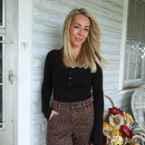 Ribbed Henley Sweater Top – Black