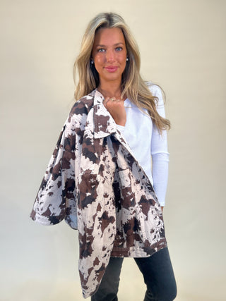 Cowprint rodeo oversized denim jacket