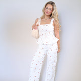 Antique floral print wide-leg denim jeans designed as matching set piece